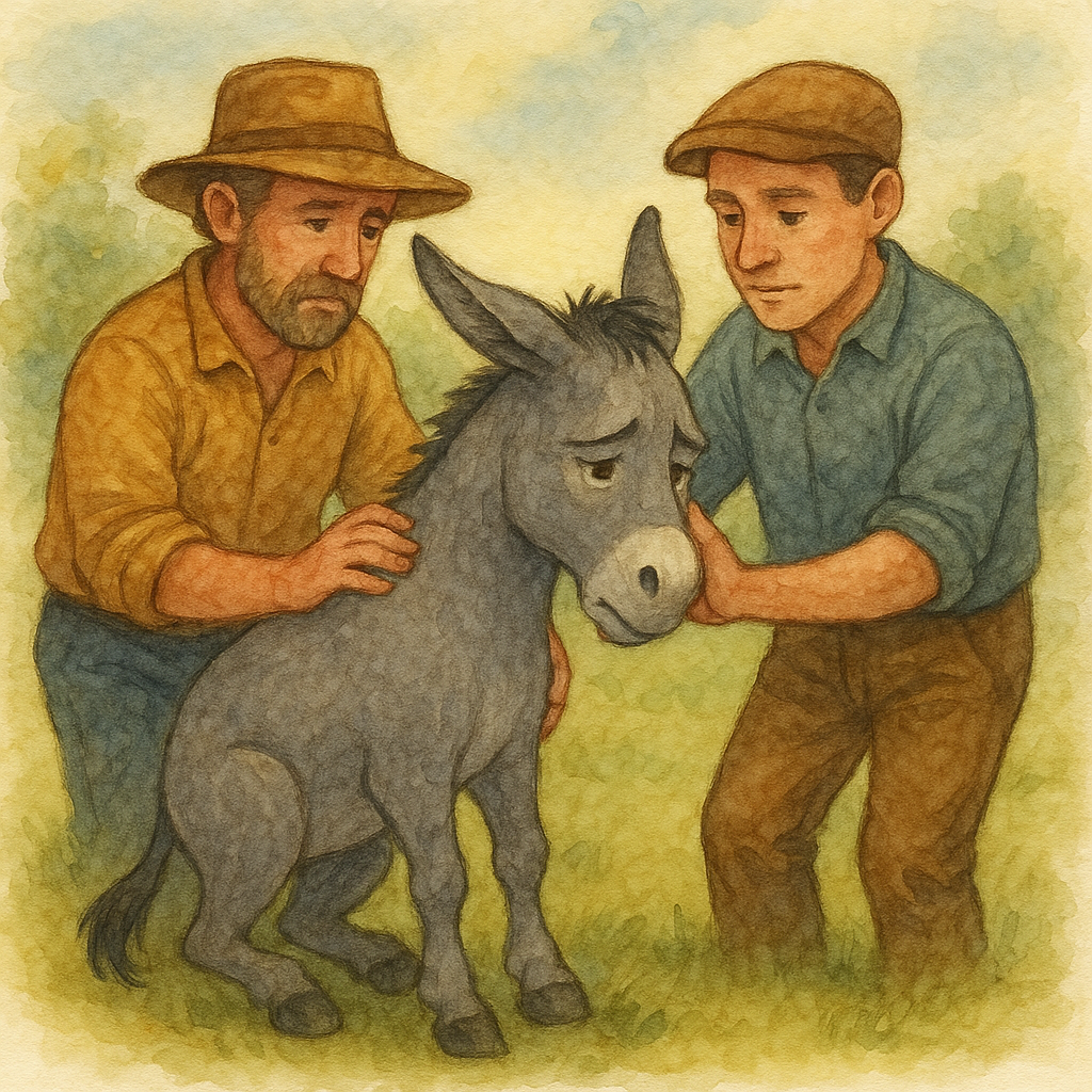 asino con due uomini