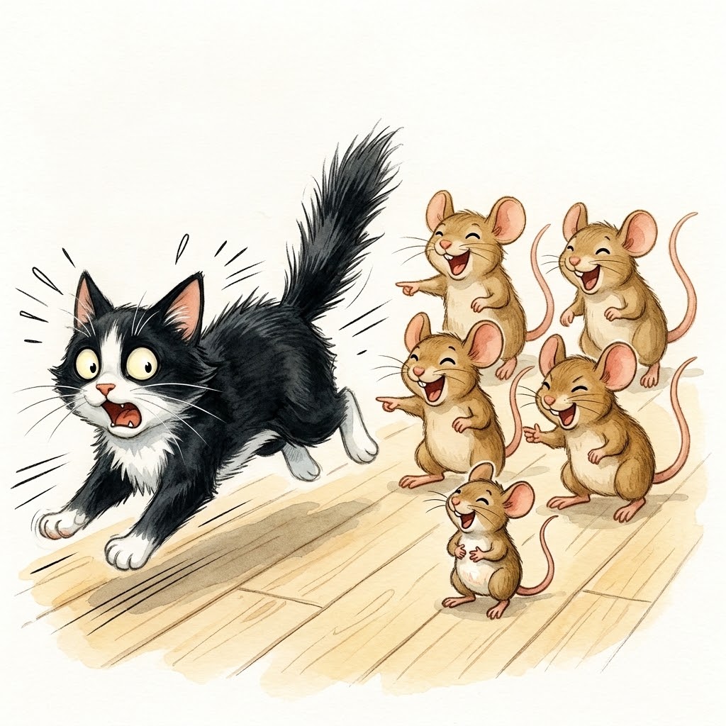 il gatto furbacchione spaventato