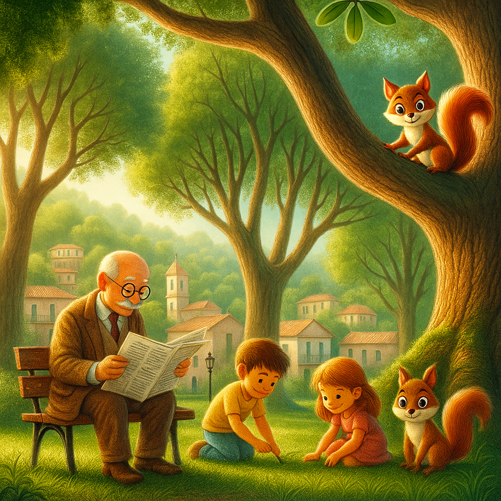 nonno al parco con bambini