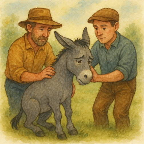 asino con due uomini