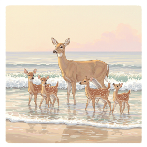 dama e i cuccioli al mare